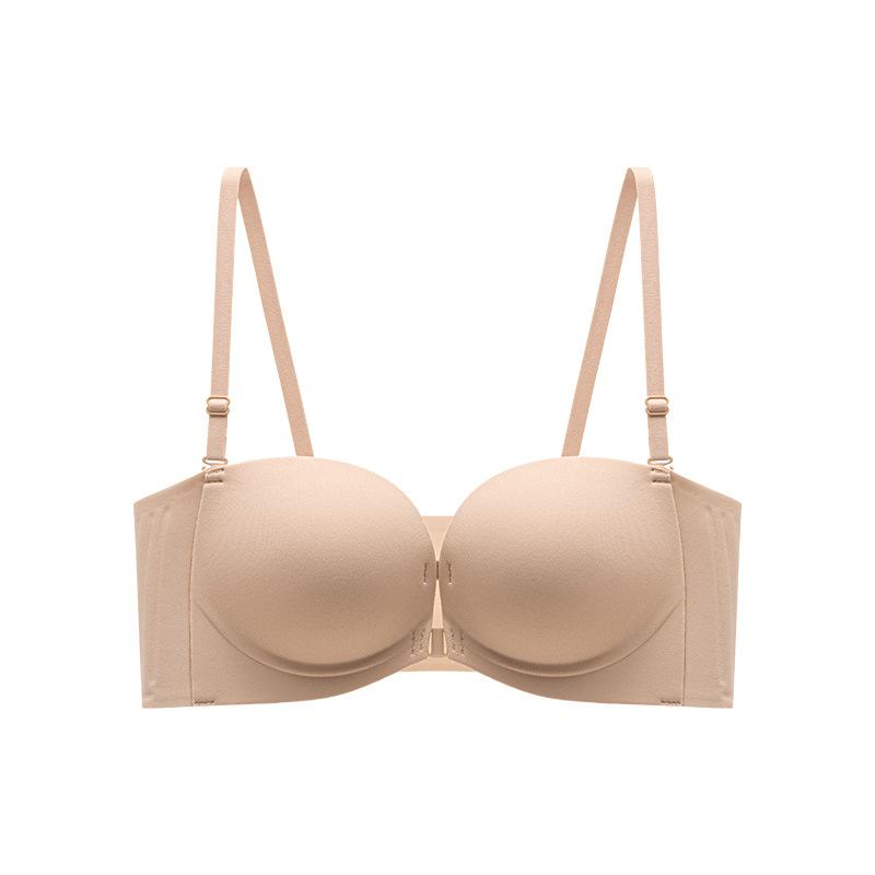 Front-buttoned Bra Women's Gathering Underwear Women's Anti-slip Strapless Bra Breast Retraction Invisible Bra Push Up Bra