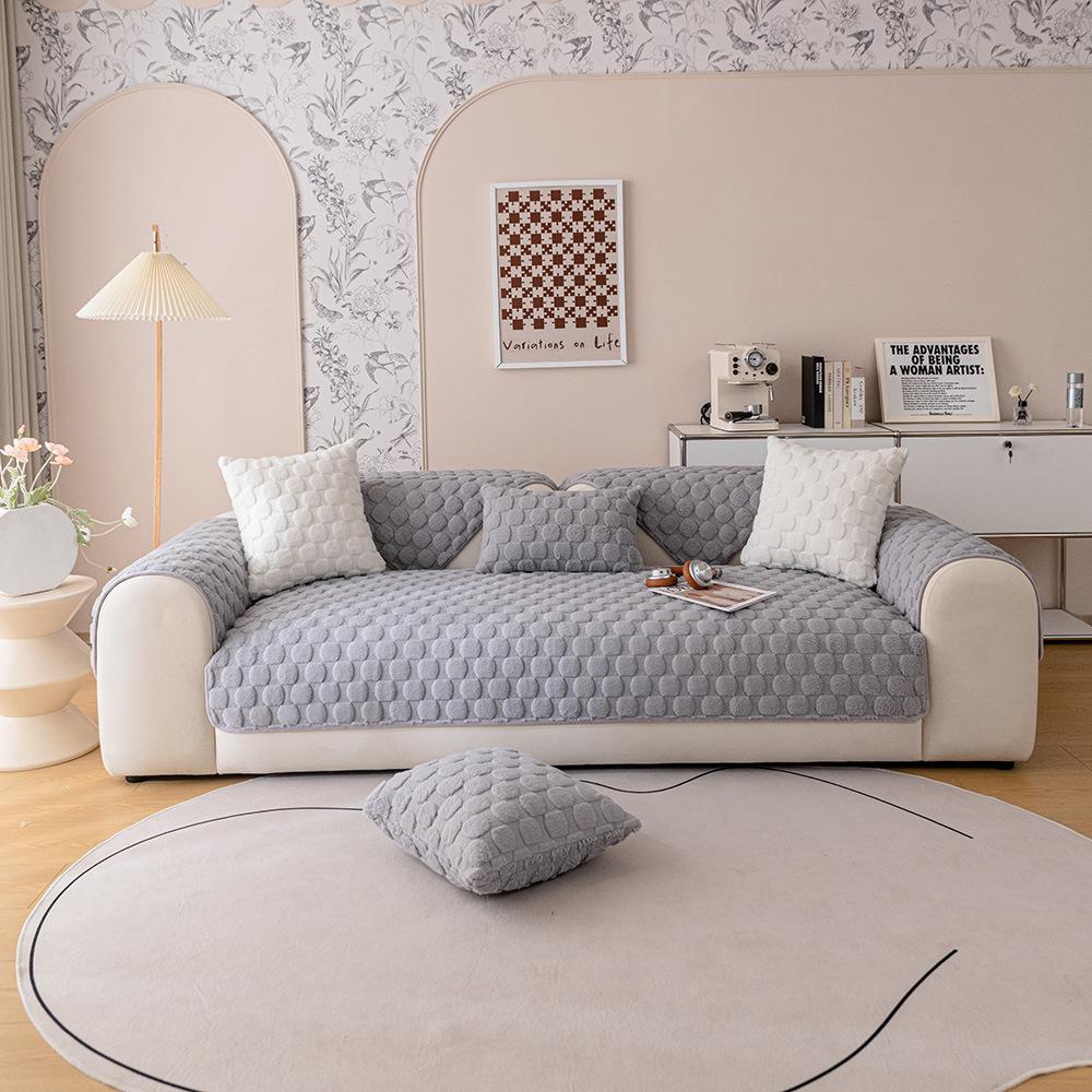 Králík Plyšový Zimní Polštář na Pohovku Zesílený Fleecový Polštář Protiskluzový Kožený Potah na Pohovku Severský Nový Potah Ručník