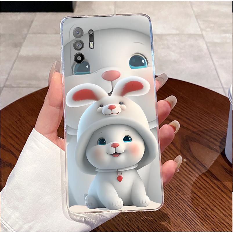 For Oppo A94 5G Reno 5Z CPH2211 Case Transparent Bumper Luxury Cute Love Heart Rabbit Funny Casing Back Cover Phone Case Fundas