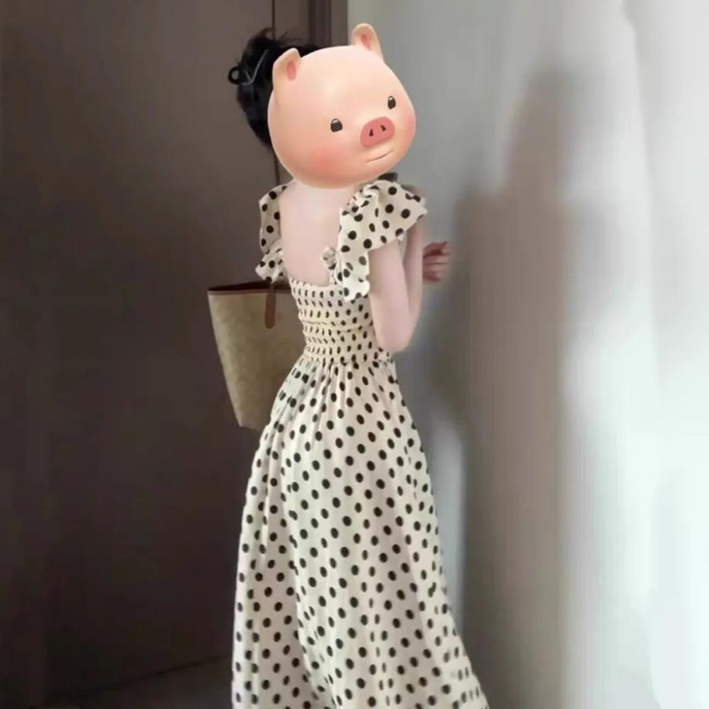 French Polka Dot Dress Women's Summer High-end Seaside Vacation Xiaofei Sleeve Temperament Waist A-word Long Skirt
