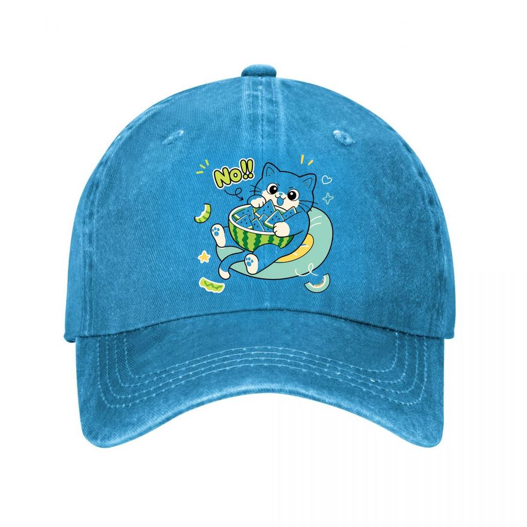 Playful Cat Snack Lover Illustration New Vintage Washed Cotton Baseball Cap Sun Hats