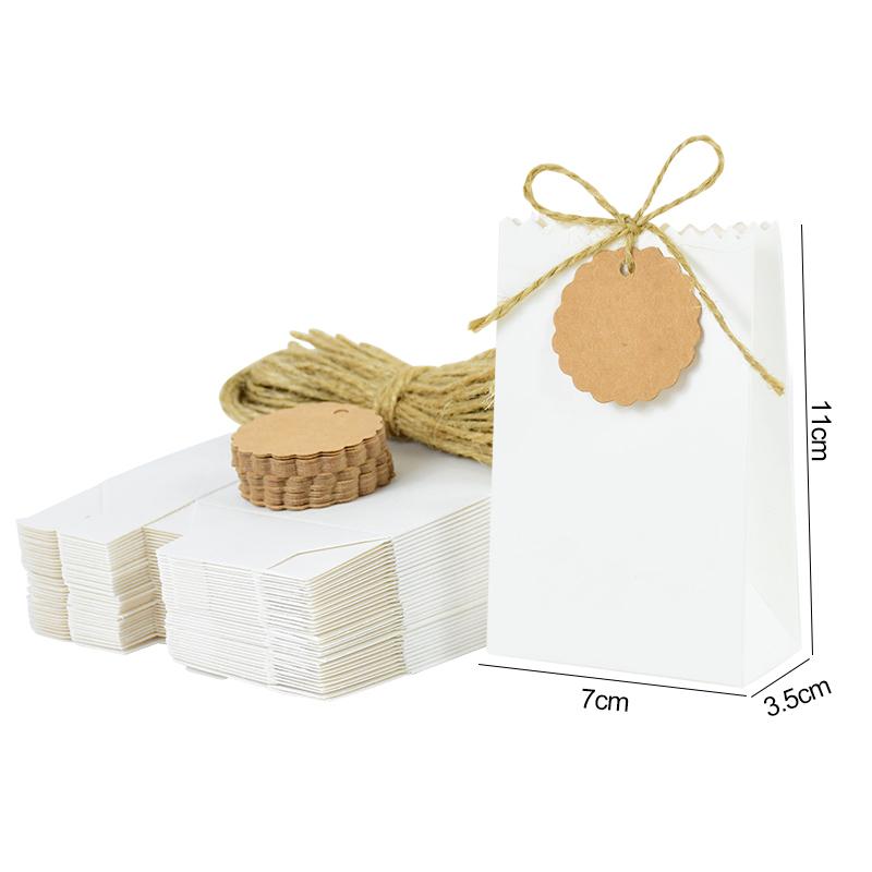 20/50pcs Kraft Paper Gift Box with Ribbon Tags Cookie Candy Packaging Bag Wedding Birthday Party Decor Supplies Christmas Gifts