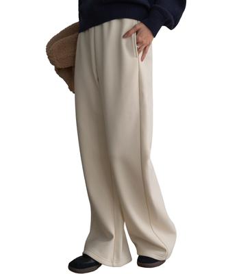 Kobe Lettuce Pants for Perfect for Fall and Wide Leg Pants for Cold Weather Elastic Ivory [Fleece-Lined] Warm, Curve-Shaping Women, Winter. Flared,