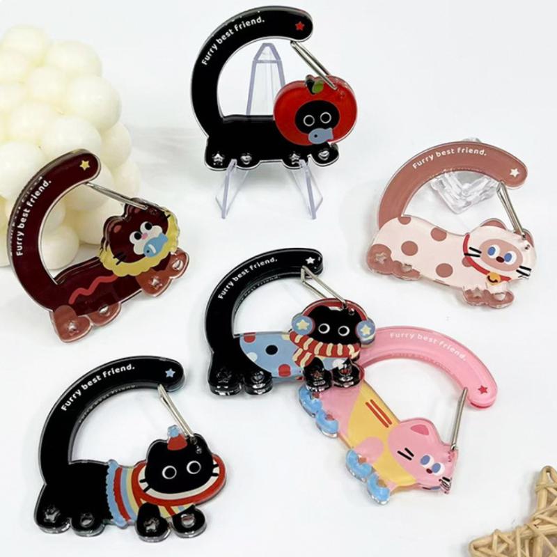 1Pcs Cartoon Cat Carabiner Acrylic Shaped Bag Keychain Cute Animal Backpack Charm Girls Aesthetic Climbing Hook Accessory