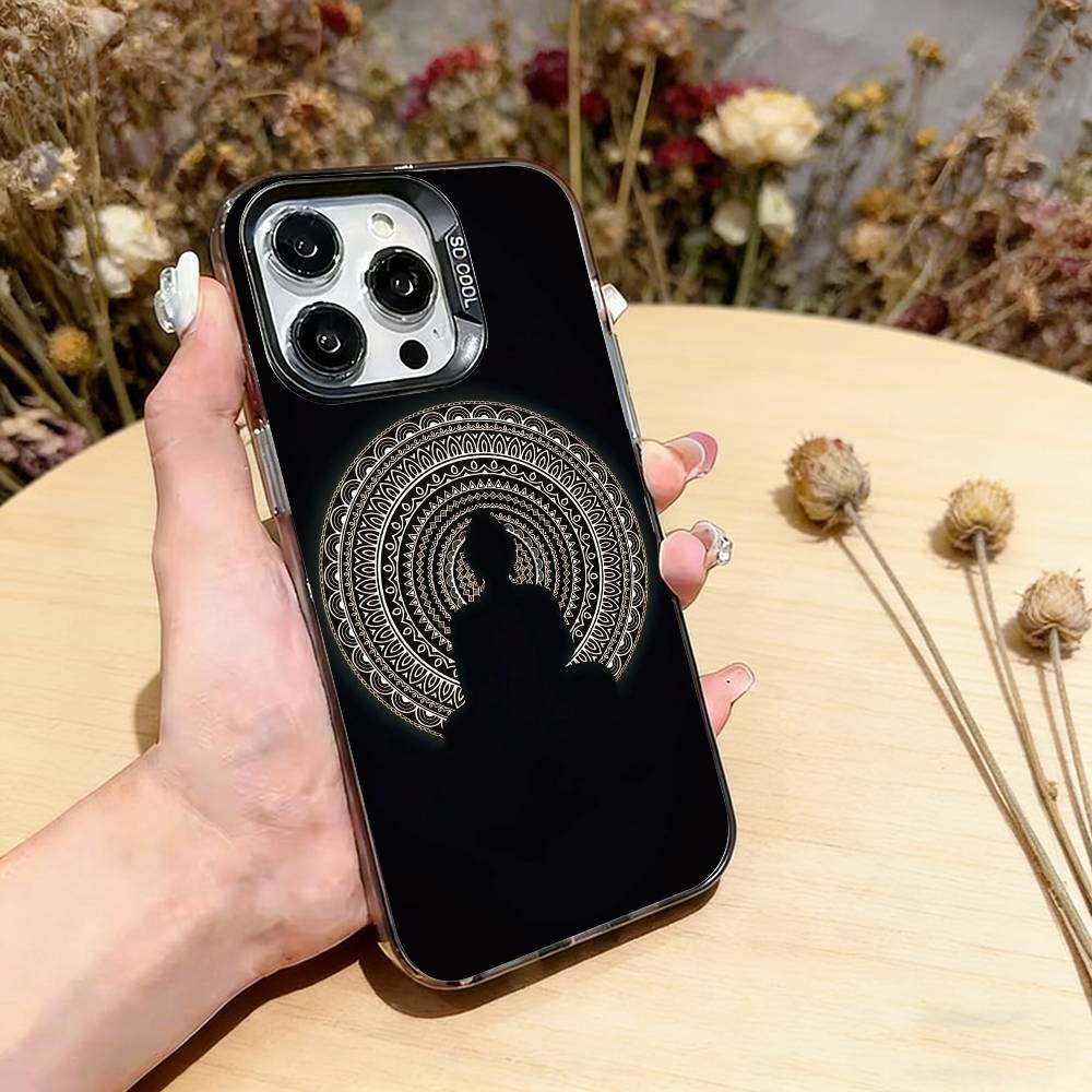 Buddha Art Pattern Phone Case For iPhone 17,16,15,14,13,12,11 Plus,Pro Max,XS,Colored Silver Plated Inside Cover