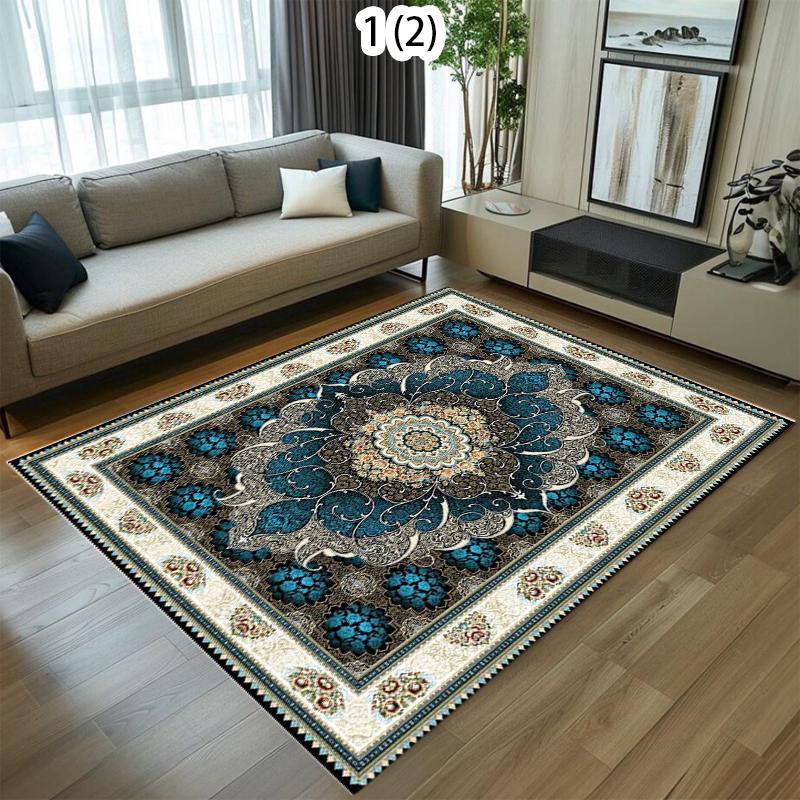 European Vintage Living Room Carpet Geometric Flowers Pattern Area Rug Soft Non-slip Modern Home Decor Floor Mat for Bedroom