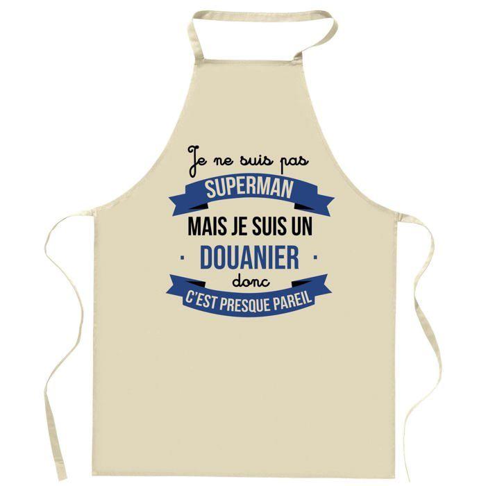 Tablier de cuisine - Douanier Superhéros - Coton résistant - Impression DTG France - Liens ajustables