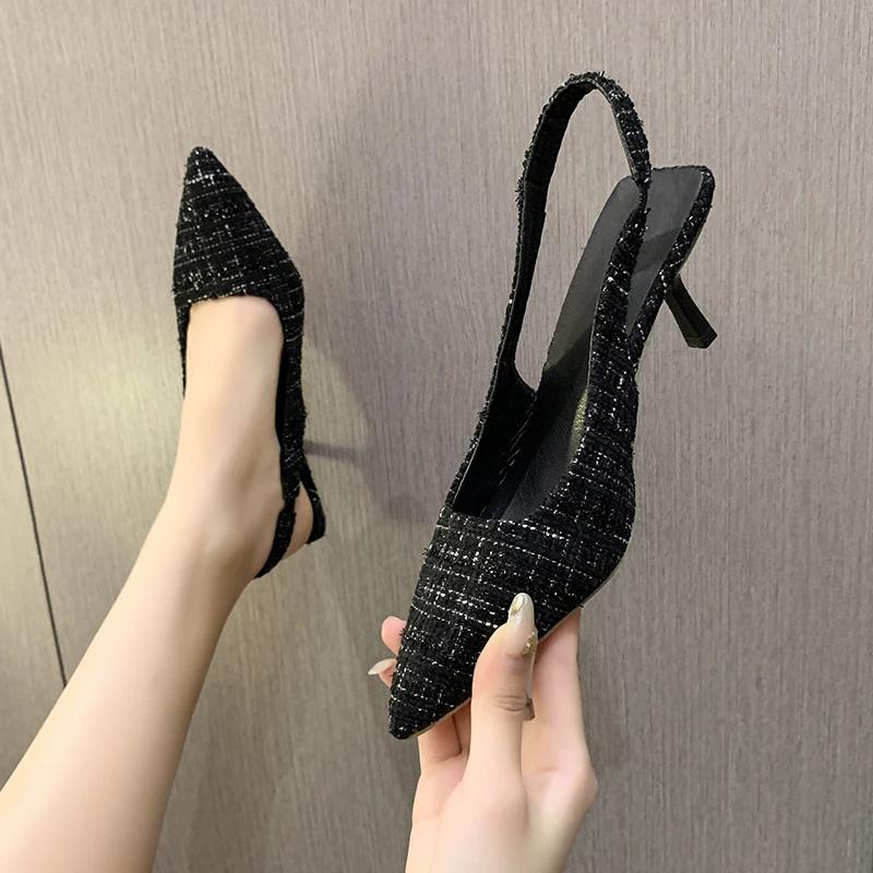 Fashion Brand Designer Slingbacks Women's Sandals Pointed Toe Party Shallow High Heels Fashion Versatile Casual Shoes Thin Heeled Sandal