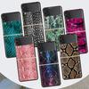 Pink Snake Skin Printing Drawing For Samsung Galaxy Z Flip 6 5 4 3 5G Phone Case Black Hard Cover ZFlip 6 5 4 3 Shockproof Bumpe