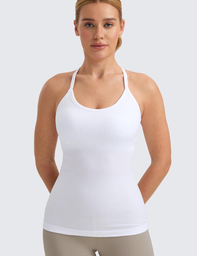 CRZ YOGA Yoga Tank Sports Ribbed Fitness Size 1XL Women's Top, Camisole, Quick-Drying, Knit, Padded, Y-Back, Top, White,