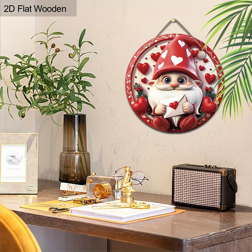 Valentine's Day Gnome with Love Letter Wooden Sign, Round Front Door Decor, Heart-Themed Wall Hanging - Ideal Romantic Gift