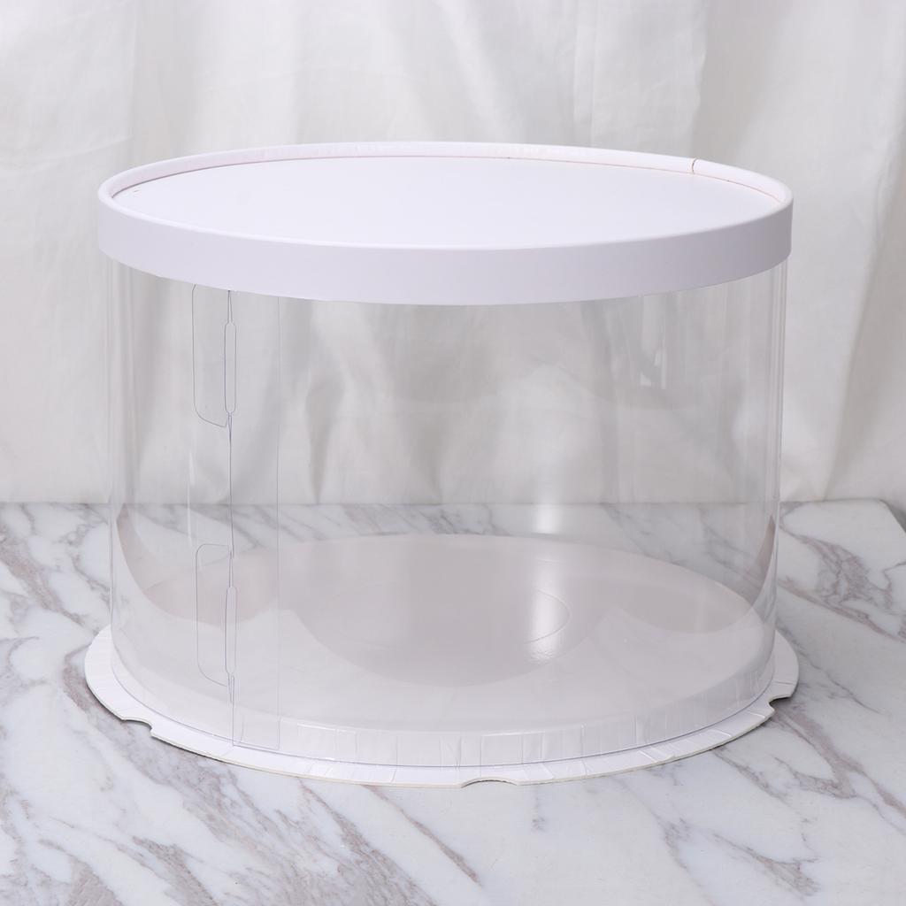 Plastic Transparent Cake Box Round Cake Packaging Boxes Organizer for Home Dessert Shop (White Sing