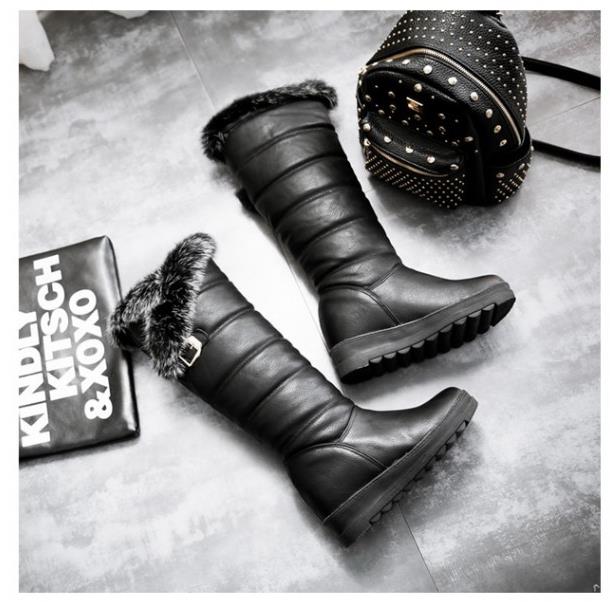 Winter New Plush Thick Sole Women Snow Boots Rabbit Hair Thickened Warm Anti-skid Ladies Knee-high Long Boots Casual Women Shoes