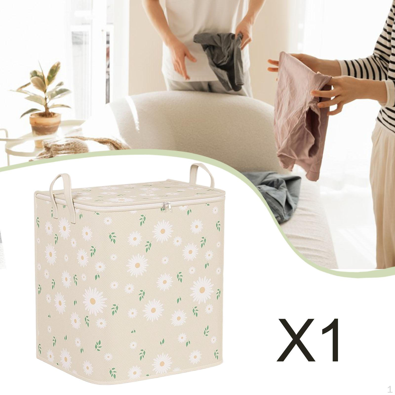 

100L Clothing Storage Bag with Lid, Reinforced Handles, Tote Bag, Moving Box, Dorm Storage, Beige Daisy