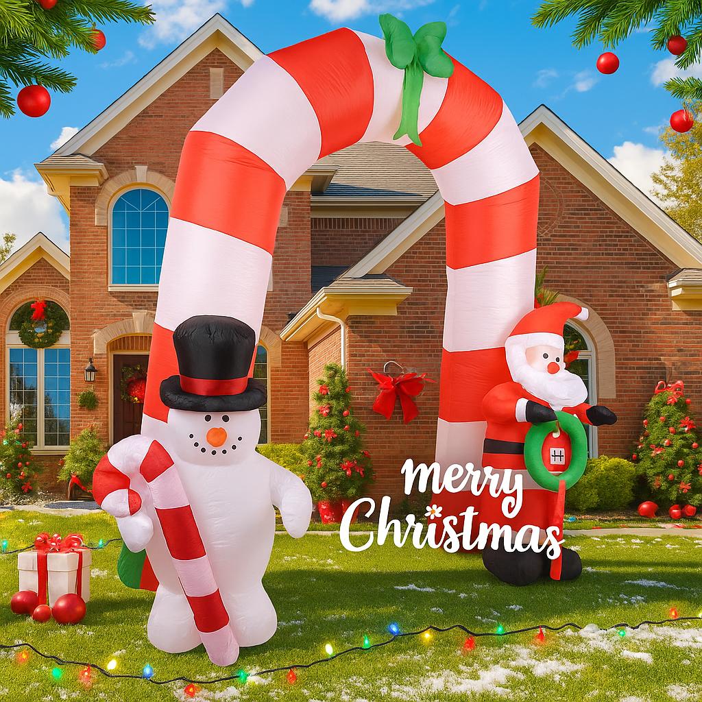 7.87FT Inflatable Toy Arch Snowman Santa Decorations Xmas Yard Lawn Home Party Decor With LED Lit Christmas Supplies Ornaments