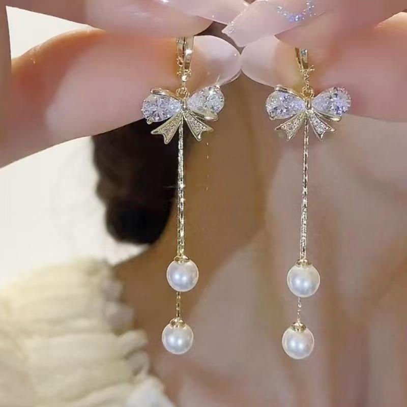 Exquisite Tassel Bow Earrings for Women, Sweet Style, Fashionable and Versatile Earrings, High-end Earrings