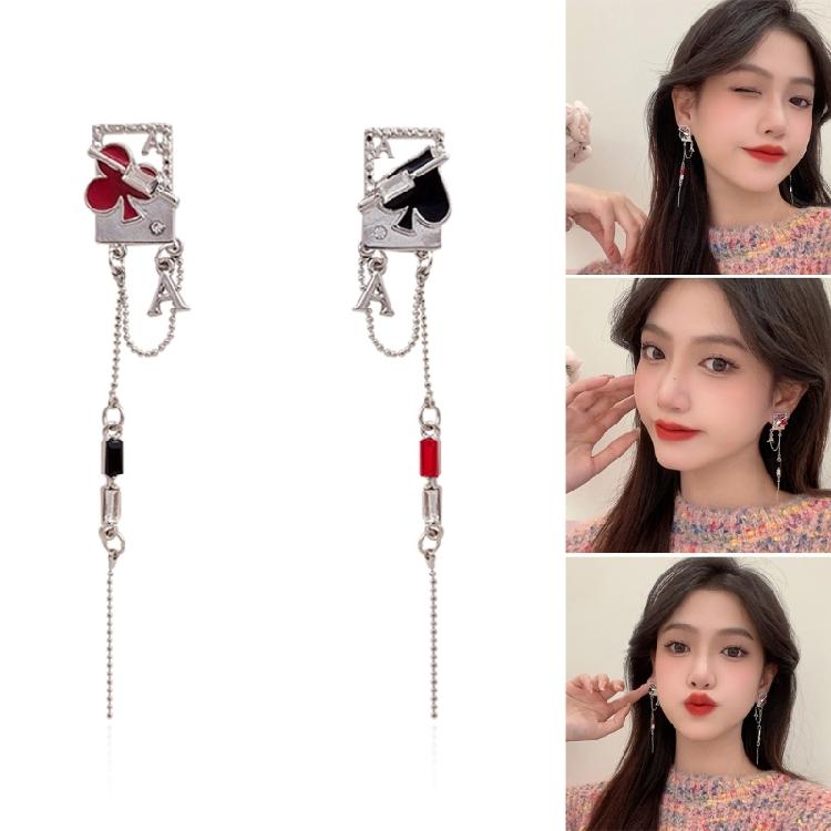 Trendy Long Tassels Earrings with Playing Cards Sweet Temperament Earring Accessories Fashion Jewelry for Women Girls