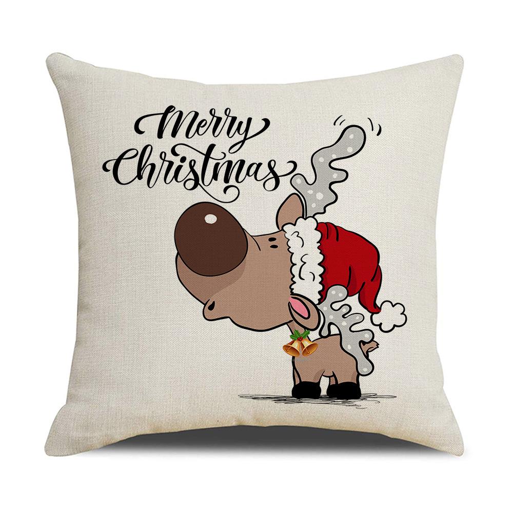 New Cartoon Christmas Linen Pillow Cover Elk Snowman Series Cushion Holiday Home Decoration