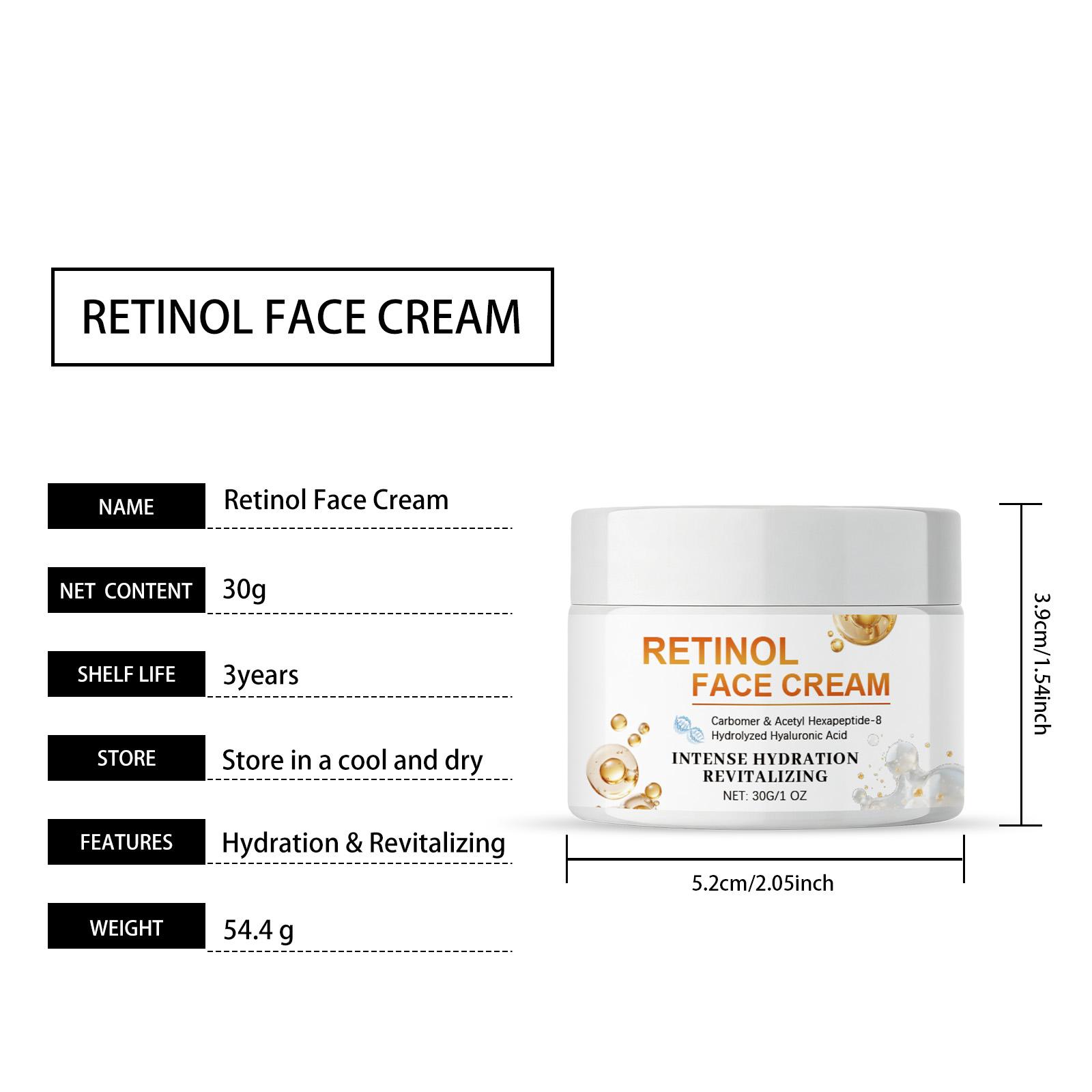 Retinol Face Cream, Lightweight Smooth Texture, Hydrating Refreshing, Daily Facial Moisturizer for Soft Comfortable Skin 30g