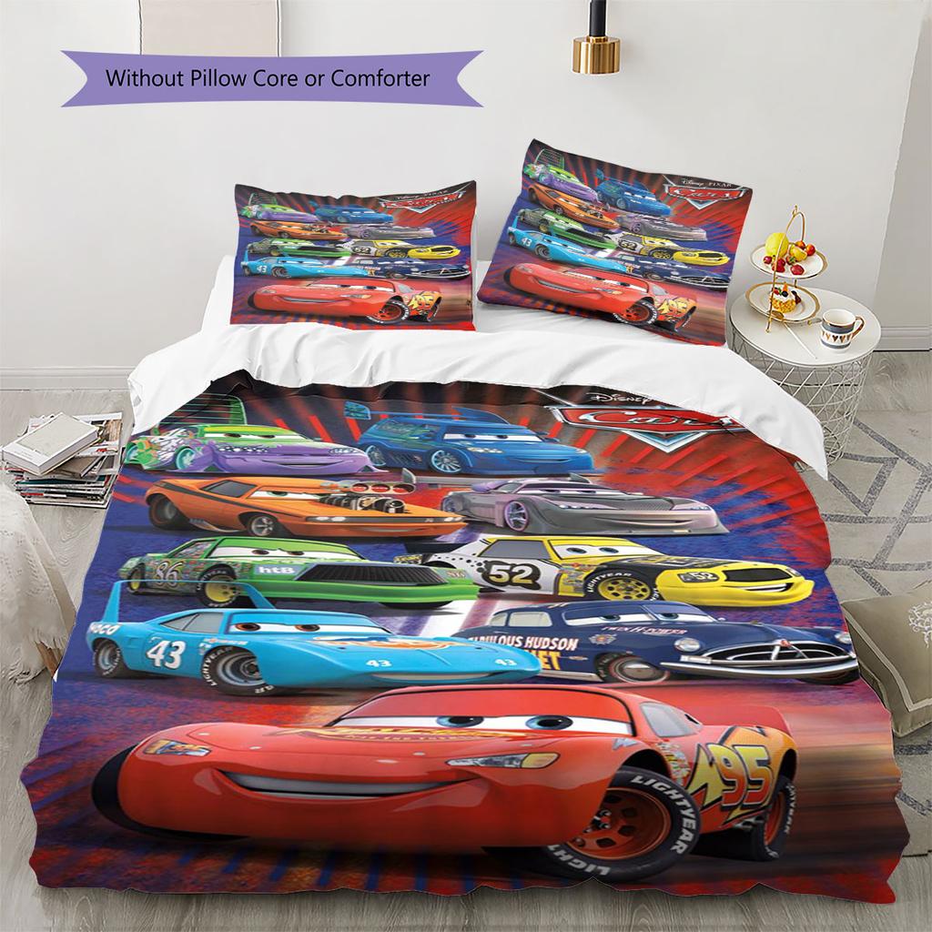 Lightning McQueen Cars 3Pcs Bedding Set for Kids, Soft Microfiber Bed Set for Boys Bedroom, Cartoon Movie Home Decor