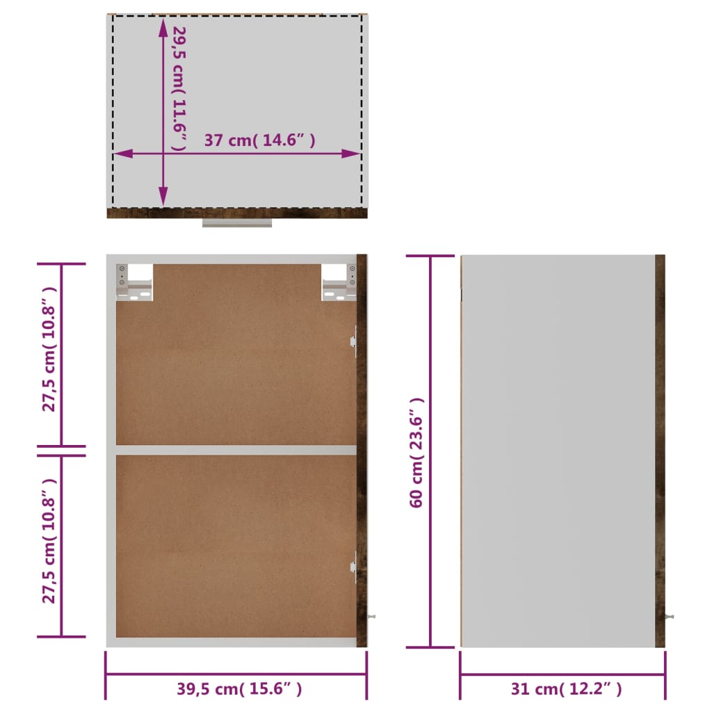 Lyon Wall Mounted Cabinet Grey Sonoma 39.5 x 31 x 60 cm Engineered Wood