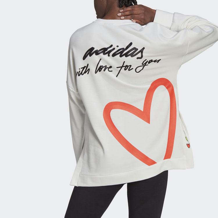 Adidas Back Print Side Slit Crew Neck Sweatshirt Women Sweatshirt Bright-White H67196