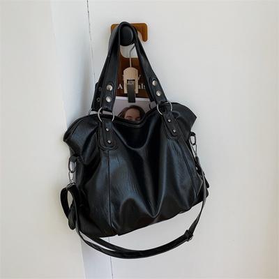 Große schwarze Umhängetaschen für Damen, einfarbige Einkaufstasche, Umhängetasche aus weichem Leder, Damen-Reisetasche