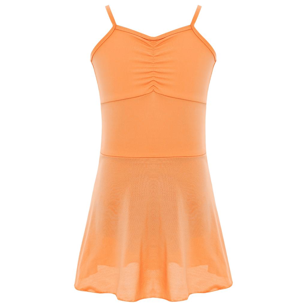 Girls Ballet Dance Dresses Front Ruched Sleeveless Backless Tulle Dress Warm-Up Practice Performance