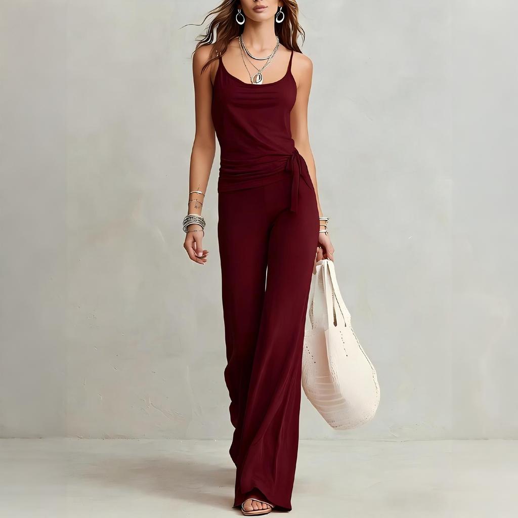 Women Casual Two Piece Set Sleeveless Tank Top with High Waist Wide Leg Pants Lounge Wear Summer Outfit