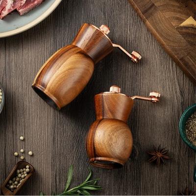 Hand Cranked Wood Pepper Grinder Set with Base Creative Vase Black Pepper Salt Grinding Bottle Adjustable Ceramic Core BBQ Tools
