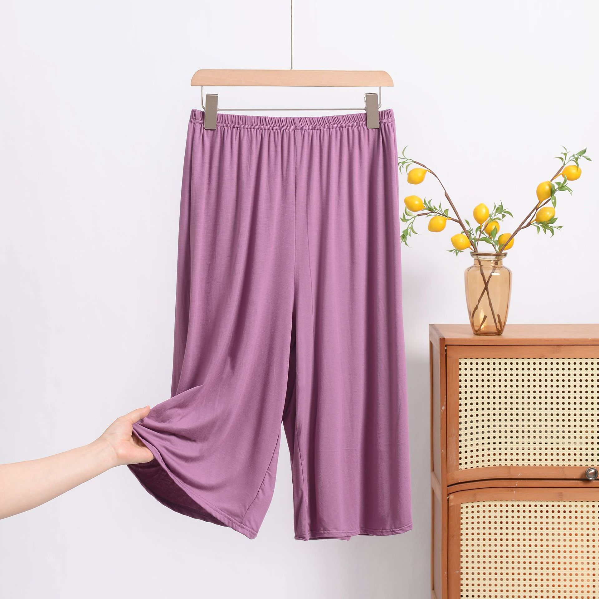 

Women s Plus Size Solid-Color High-Waisted Loose-Fit Cropped Wide-Leg Lounge Pants 6XL