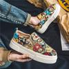 Hot Sale Design Canvas Slip On Shoes Men Bear Print Loafers For Men Casual Platform Board Shoes Men Breathable Driving Footwear