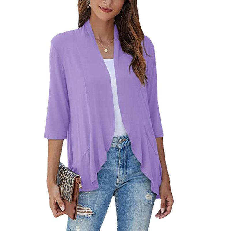 Autumn Solid Color Ruffle Cardigan Coat for Women - 3/4 Sleeves