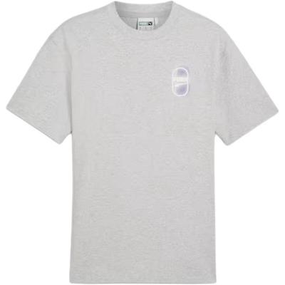 Puma Loose Fit Logo Print Round Neck Pullover Short Sleeve T-Shirt Unisex Tops Light-Gray 626755-04