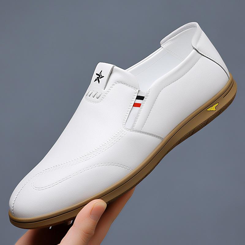 

Fashion New Round Head Men s Casual Shoes Solid Color Business Fashion Loafers for Men Spring Autumn Leather Designer Shoes Male 38 белый