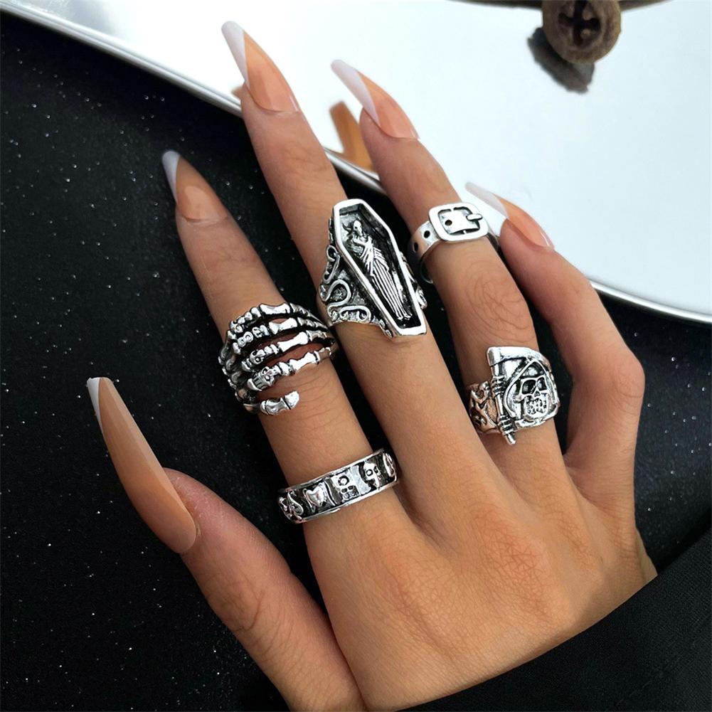 23Pcs Vintage Punk Skull Snake Rings Set Gothic Animal Claw Skeleton Hip Hop Rock Party Gift Jewelry For Women Men