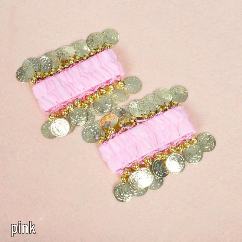 Multi-Color Chiffon Pendant Belly Dance Bracelet Set: Indian Dance Accessories - Hand and Ankle Jewelry