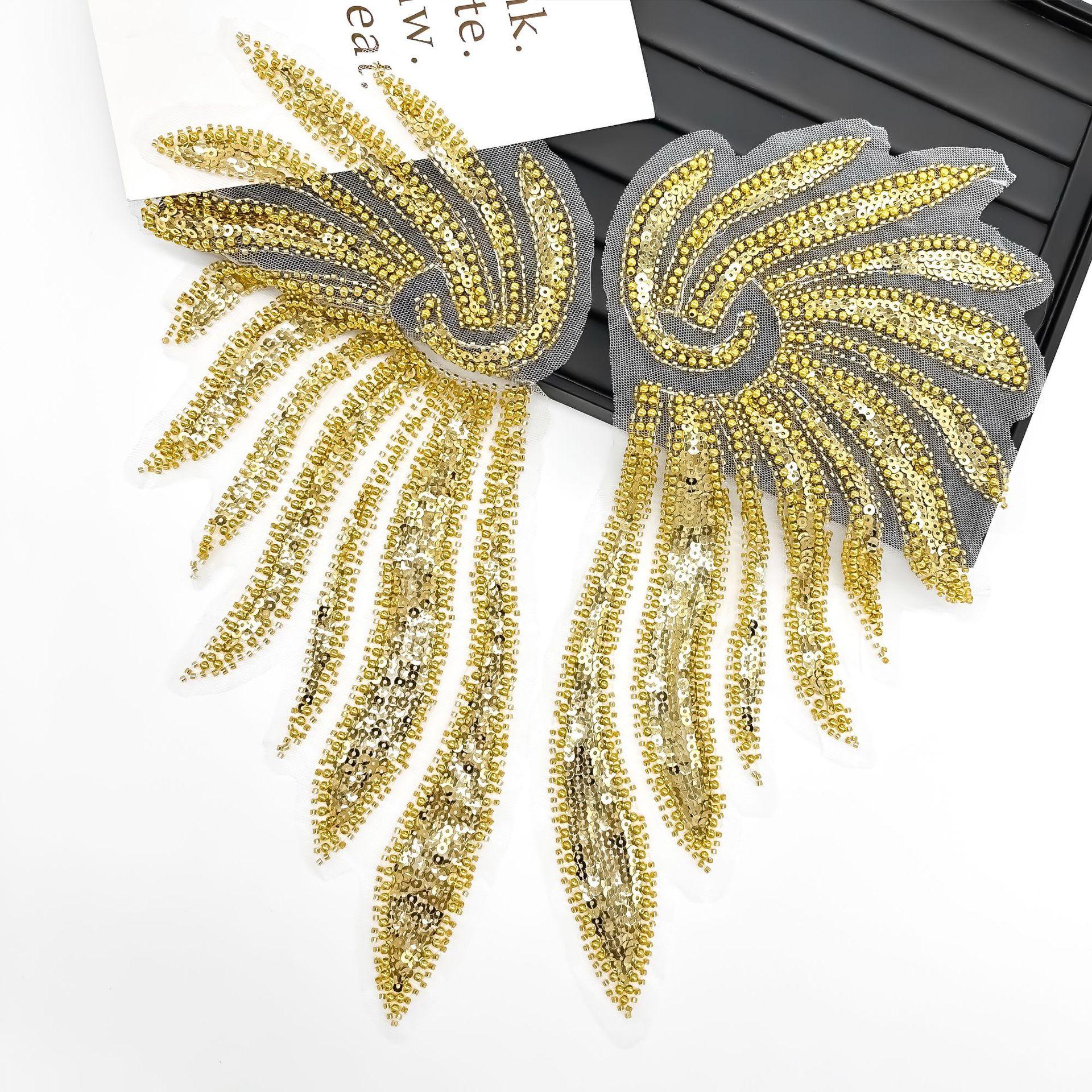 

Вышивка бисером Женская одежда Детская одежда Креативные аксессуары для одежды Сценическое платье Материалы для DIY X3128 white net gold pair