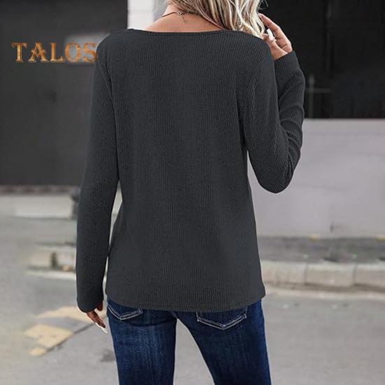 Topuri Dama Decolteu în V Mânecă Lungă Tricot Reiat Top cu Nasturi Decor Culoare Solidă Croială Lejeră Elastic Cămașă de Toamnă Ținută Casual de Birou