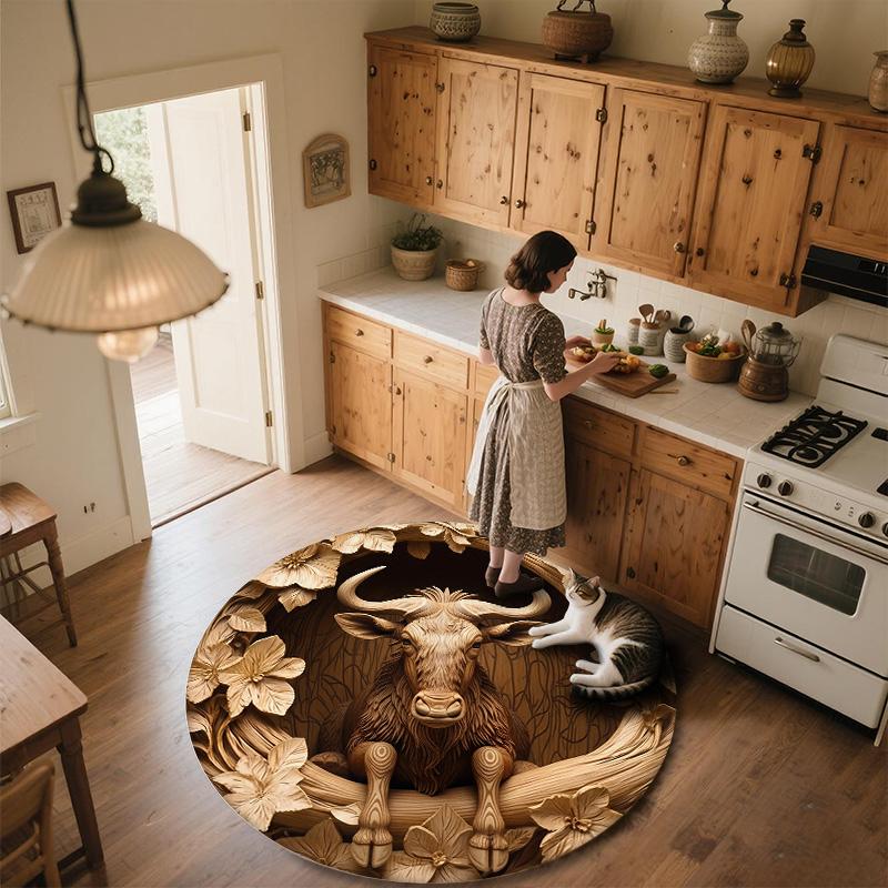 Wolf, Gorilla, Fox, and Wildebeest  Round Area Rug,Carpet Rug for Living Room Bedroom Sofa Playroom Decor,Non-slip Floor Mat