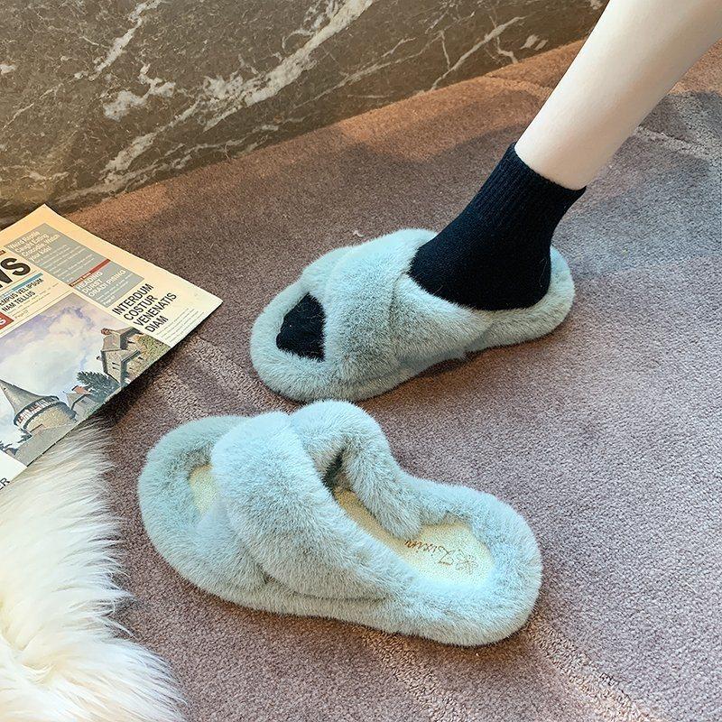 Cotton Slippers Ins Home Fluffy Slippers Women Wear New Thick Bottom Cross Internet Celebrity Spring and Autumn Muffin 2025 Tide