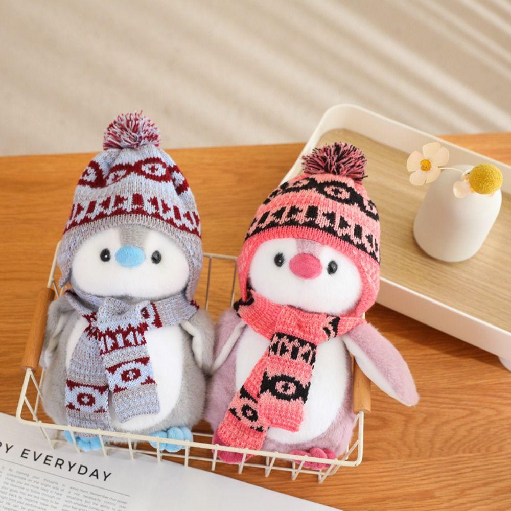 

Fluffy Penguin Plush Toys Wearing Hat Scarf Christmas Doll Decorations Party Supplies синій