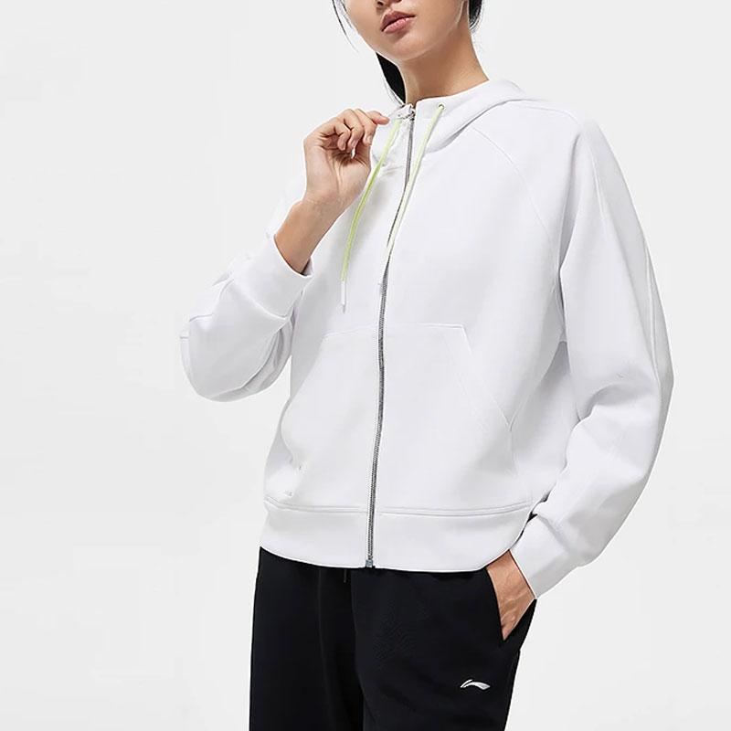 Li Ning Fitness Series Solid Color Loose Hoodie Women Hoodies White AWDT524-1
