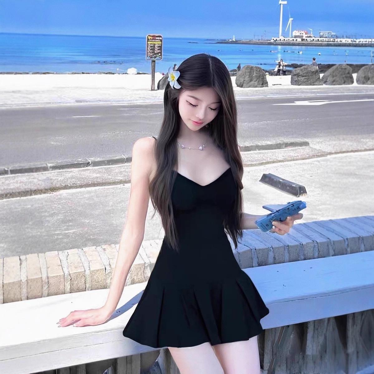 Pure Desire Spicy V-neck Waist-Cinching Slim Camisole Dress - Women s A-line Short Skirt L чёрный