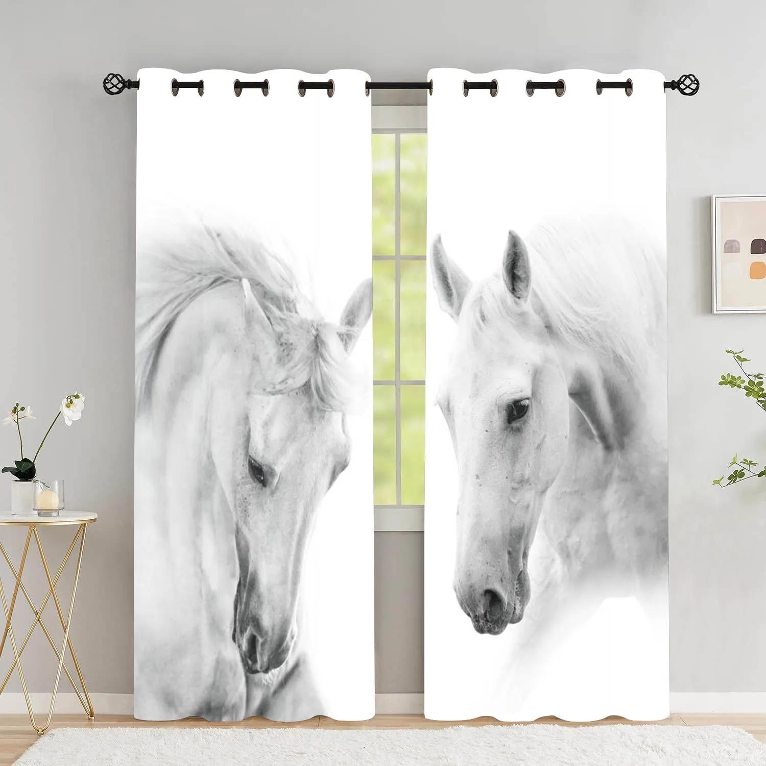 Verdunkelungsvorhänge mit Pferdemotiv für das Schlafzimmer, Tiervorhänge im Wohnzimmer, Vorhang für Fenster, Heimdekoration, hoher Schattenvorhang, 2 Paneele W55 X H120cm X 2&Grommet Top