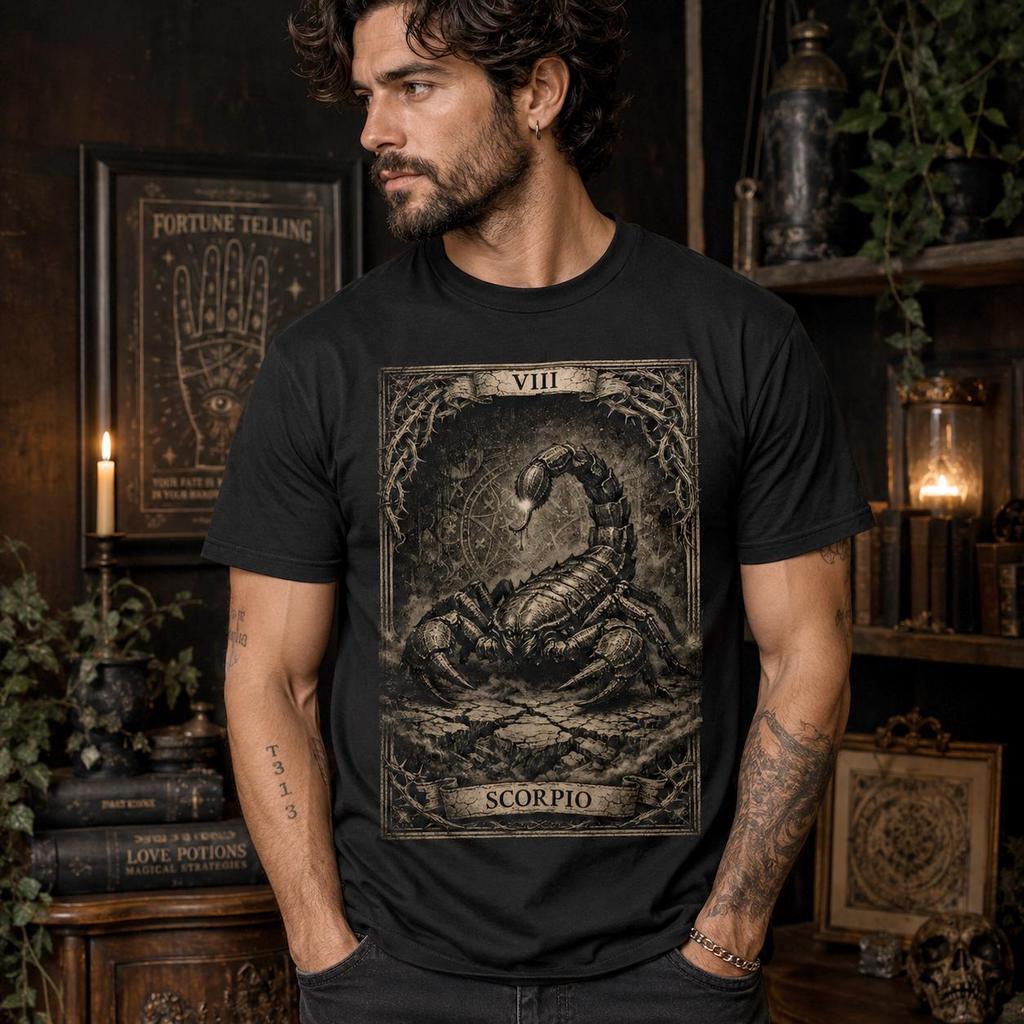Scorpio Tarot Card Tshirt Gothic Zodiac Astrology Tee Vintage Occult Scorpion Graphic Highquality Fashion Trend Y2k Style