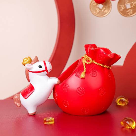 2026 Chinese Year Figurine Resin Red Fortune Bag Horse in Zodiac Horse Feng Shui Desk