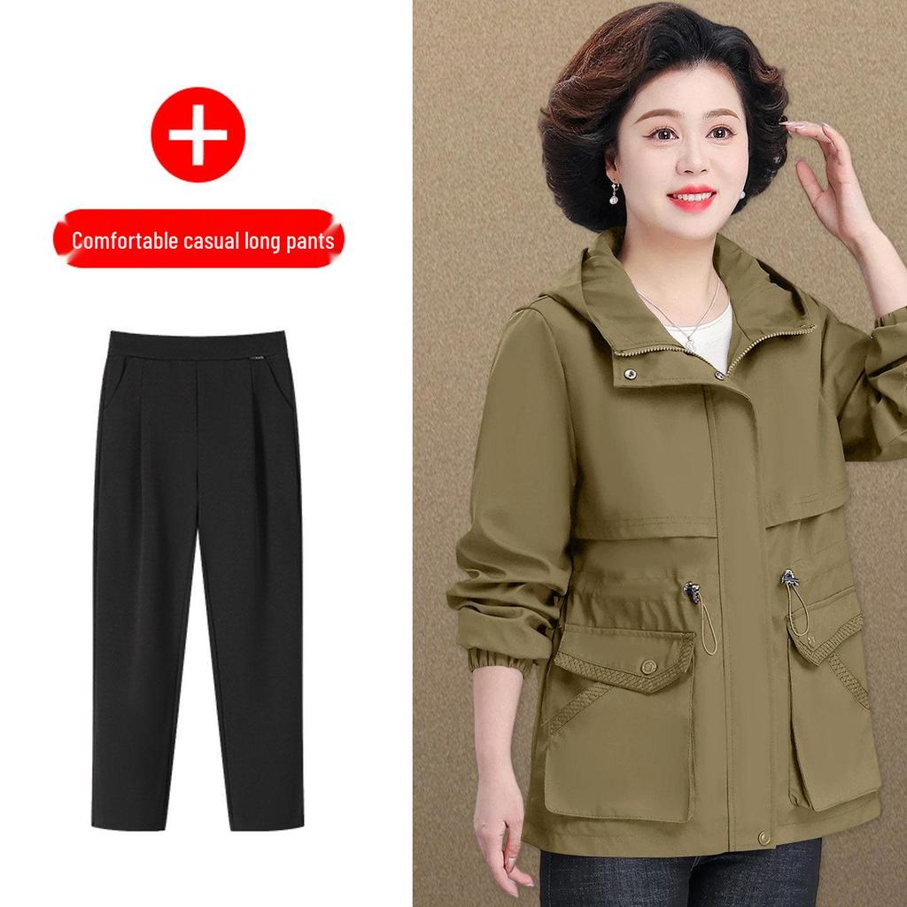 Noble Lady Spring-Autumn Hooded Jacket for Middle-Aged and Elderly Women - 2026 New Style