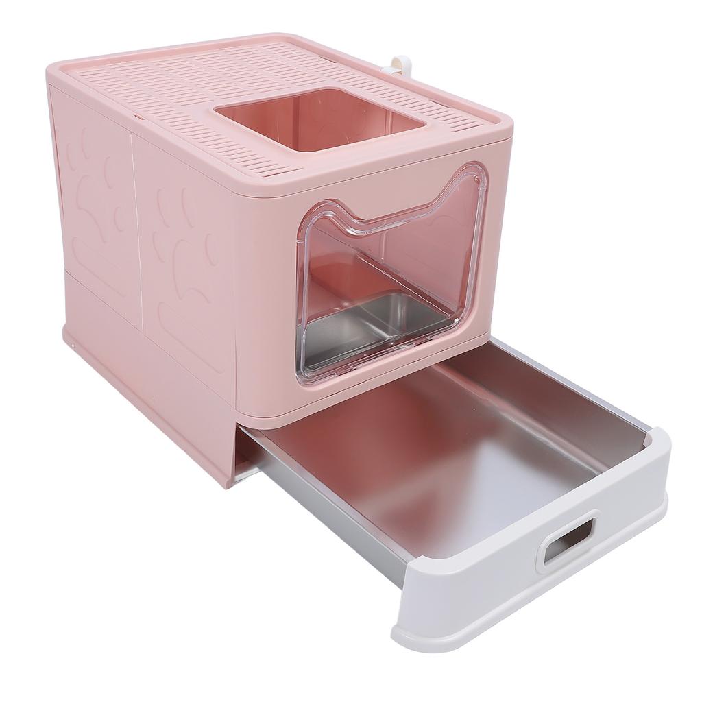 Enclosed Cat Litter Box Stainless Steel Large Drawer Style Odor Proof Anti Splashing Foldable Cat
