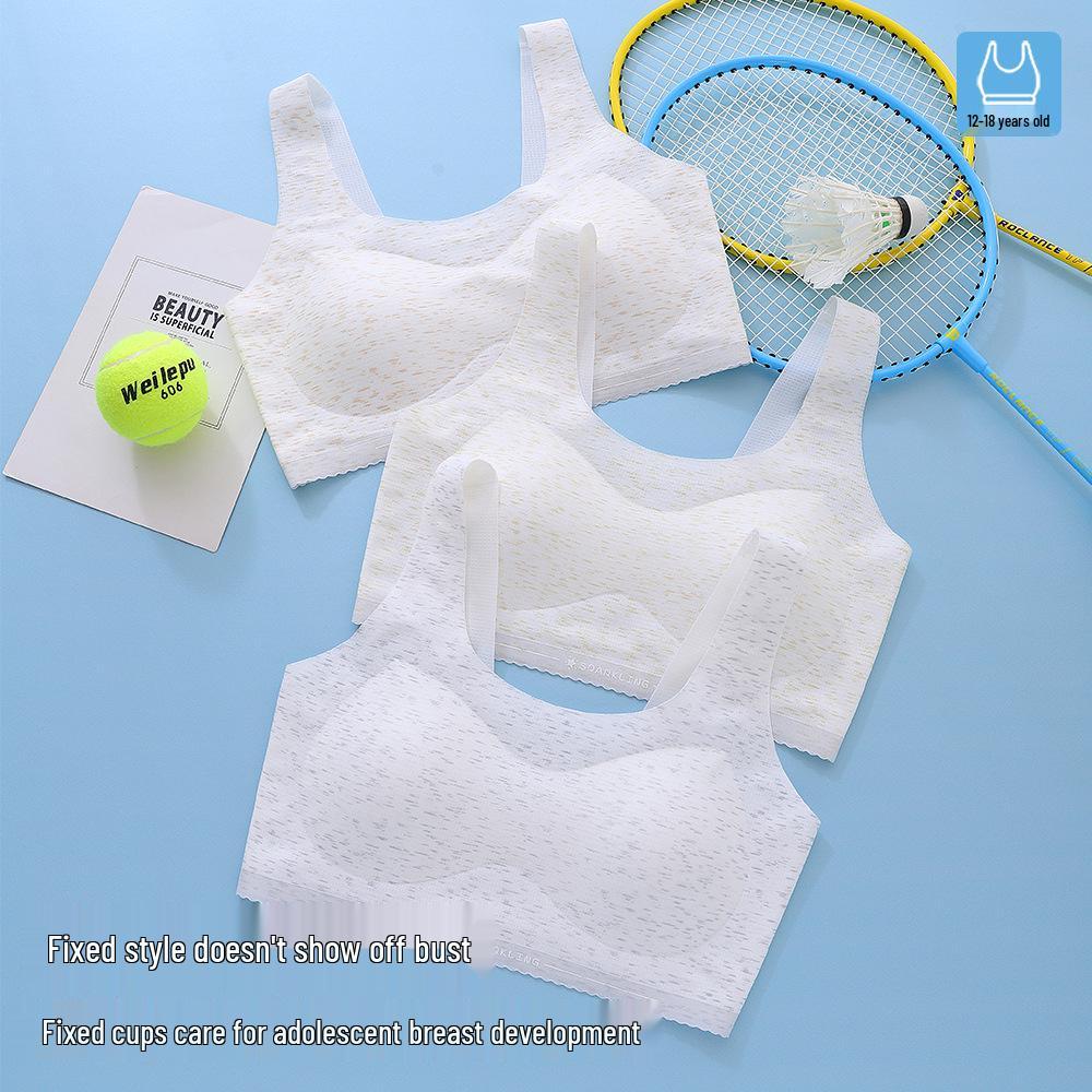 Girls' Seamless Sports Vest: Shockproof Training Bra for Junior and High School Students